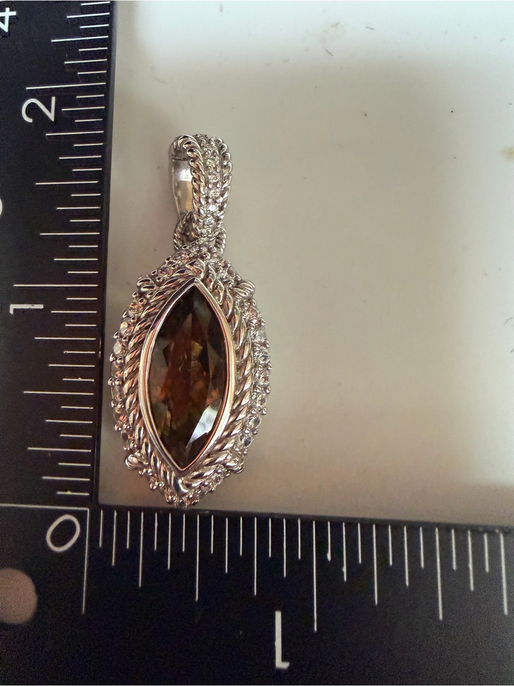 Judith Ripka - Olive Topaz Enhancer Sterling Silver Pendant, CZ - Picture 5 of 5